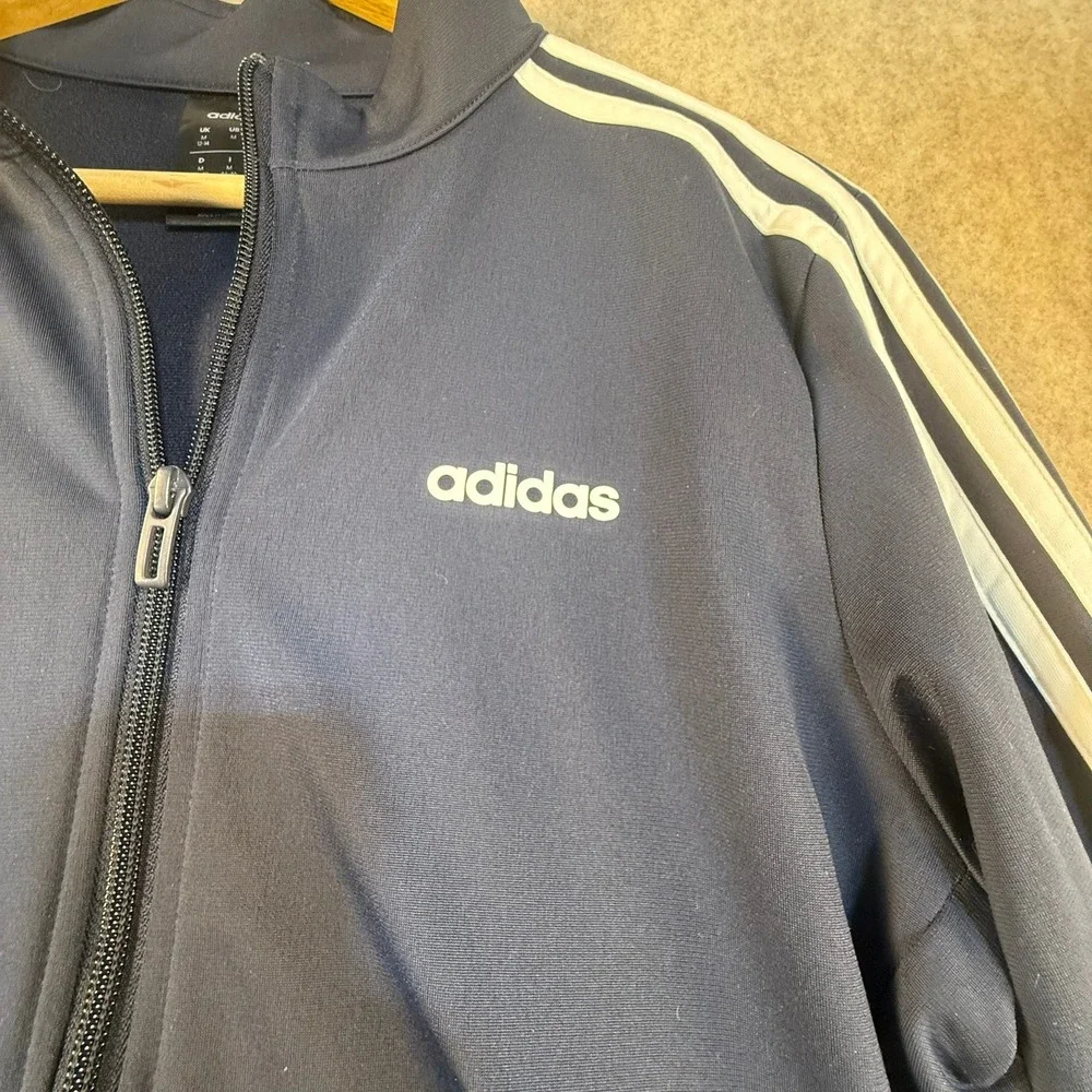 Adidas Mens Track Jacket Navy Blue White 3-Stripe Full Zip Mock Neck Size Medium